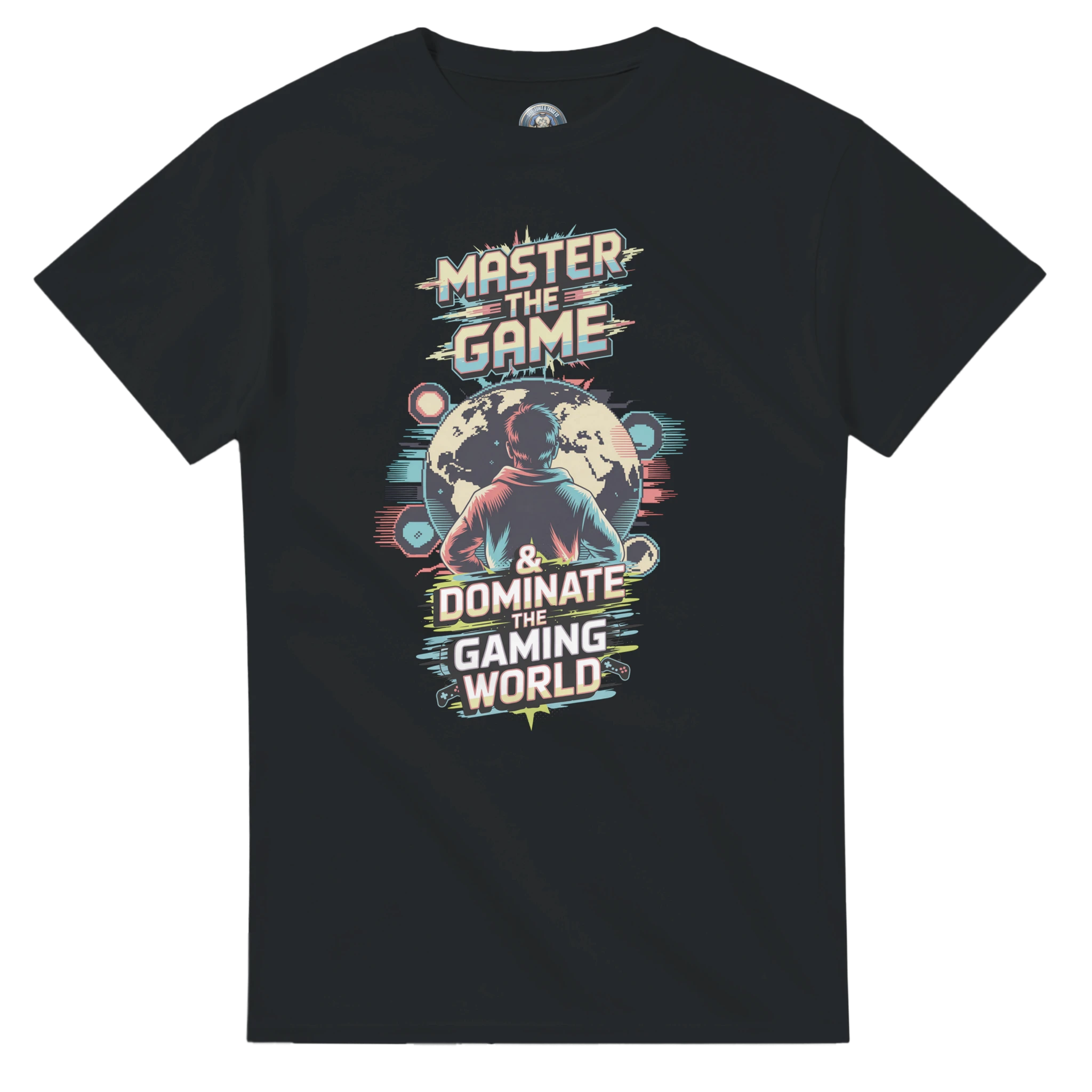 Gamer blickt auf die Weltkugel im Vintage-Look