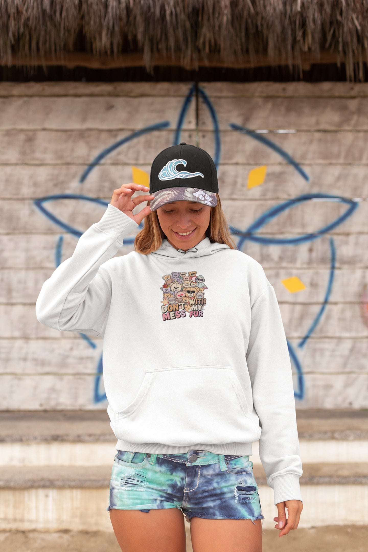 Retro-Teddy-Design mit vielen stilisierten Bären im soften Vintage-Stil