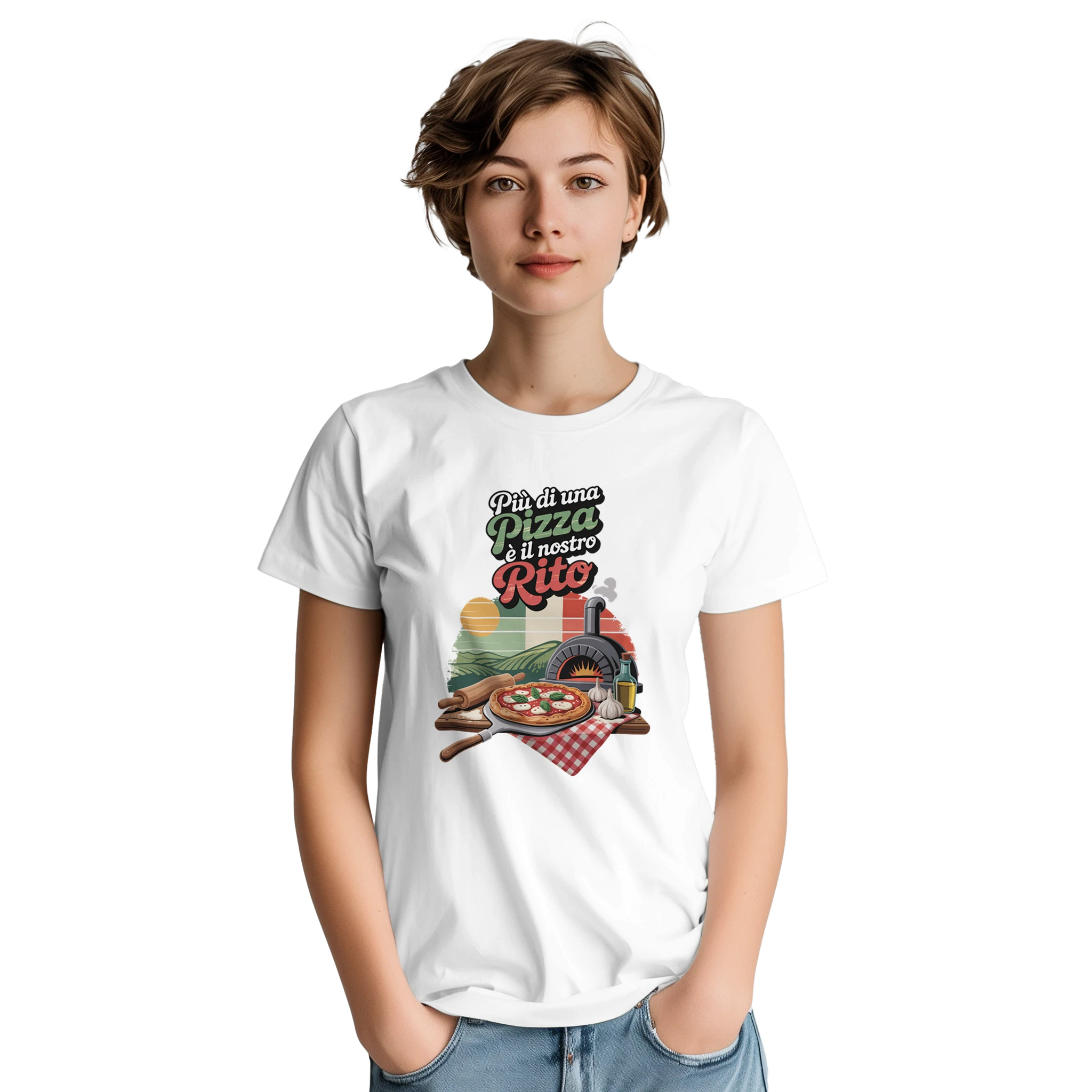 Retro-Shirt mit Pizza, italienischer Sonne und italienischer Familienbotschaft
