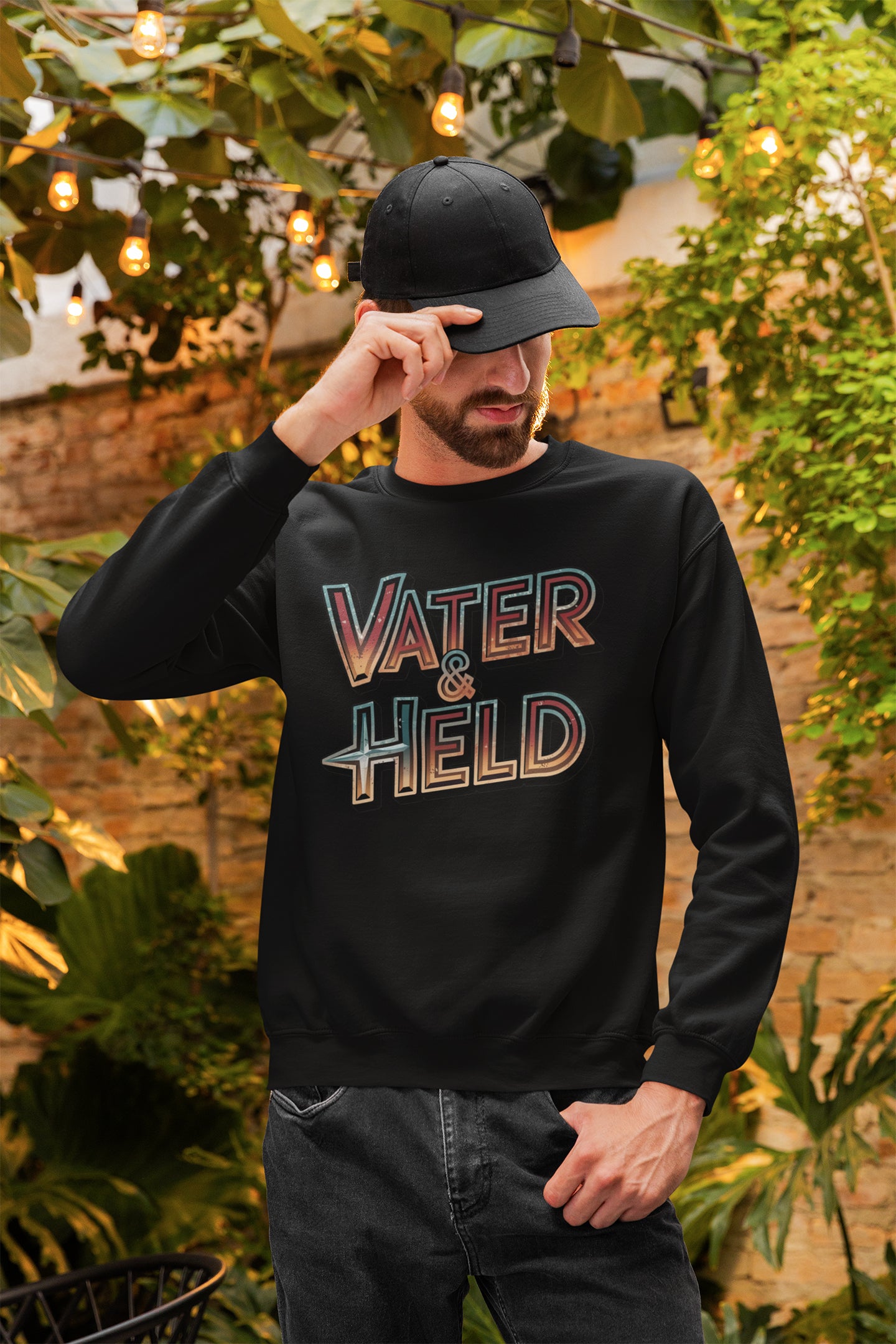 Retro Pullover mit Vater & Held Schriftzug, perfekt für stolze Väter.