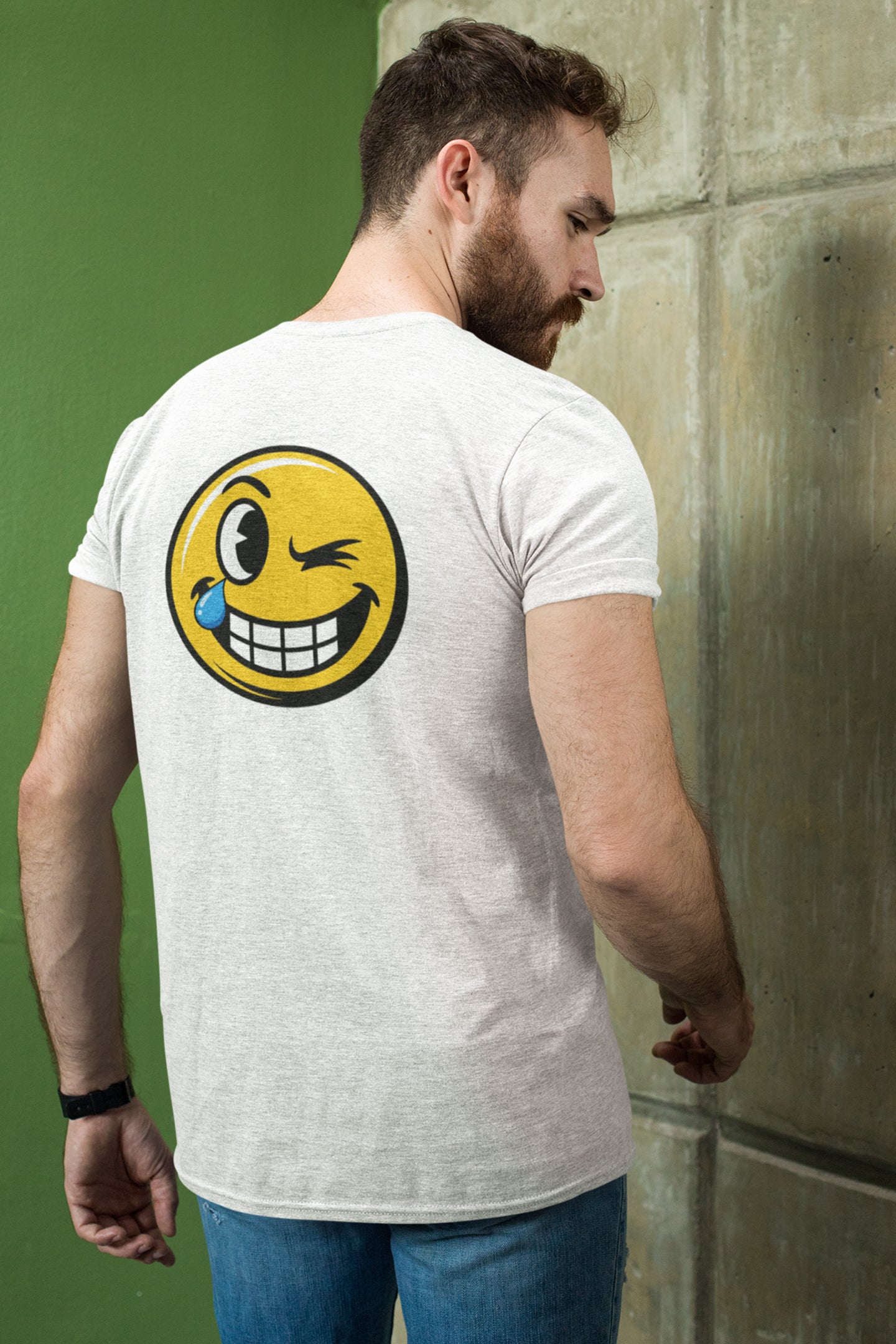 Lustiges Männer-T-Shirt mit Wasserhahn-Comic und Zwinker-Smiley