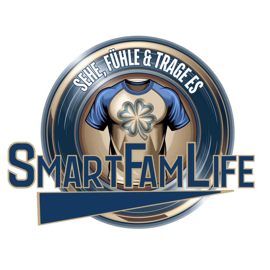 Das neue Logo von SmartFamLife im Retro- und Vintage-Stil mit warmen Farben und nostalgischem Charme, passend zu den familienbezogenen Designs.