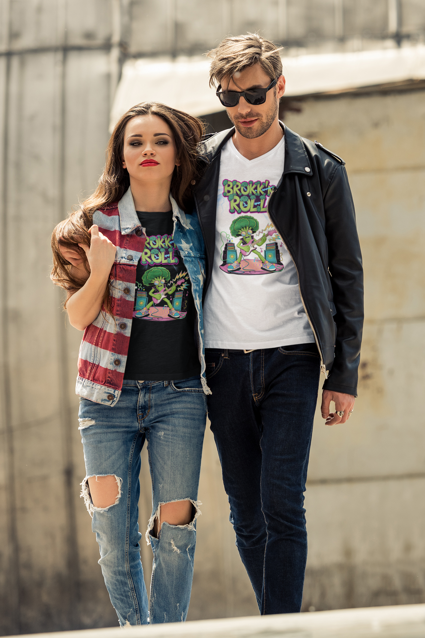 T-Shirt mit Brokk’n Roll Schriftzug und Brokkoli im Rock-Stil