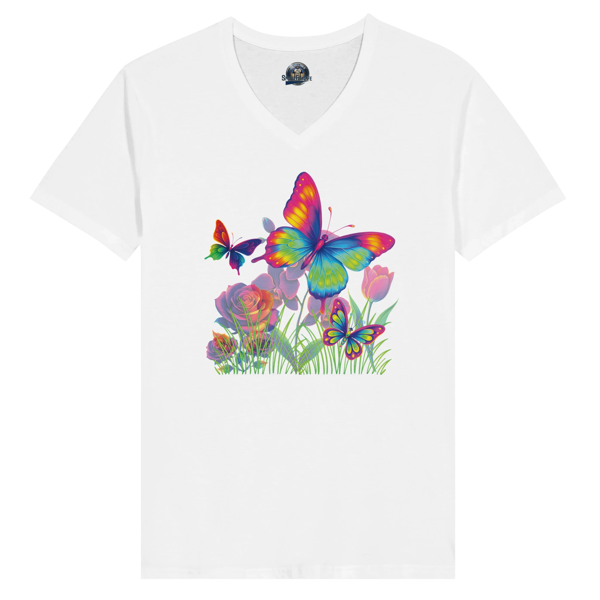 Neonfarbenes Schmetterlings- und Blumen-Design – detailreich und farbenprächtig