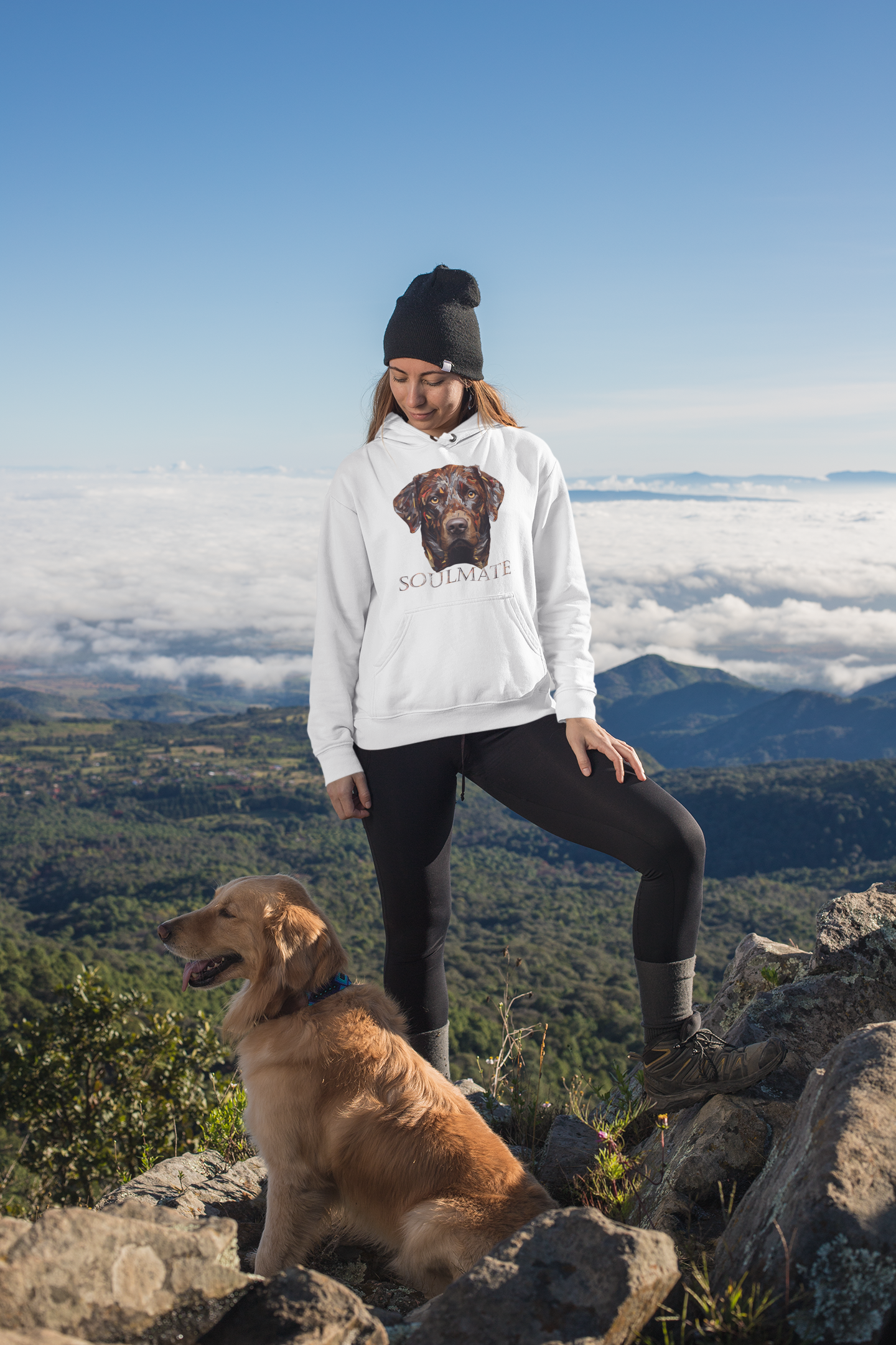 Soulmate Damen Hoodie in Weiß mit Hundemotiv. Für Hundeliebhaber.
