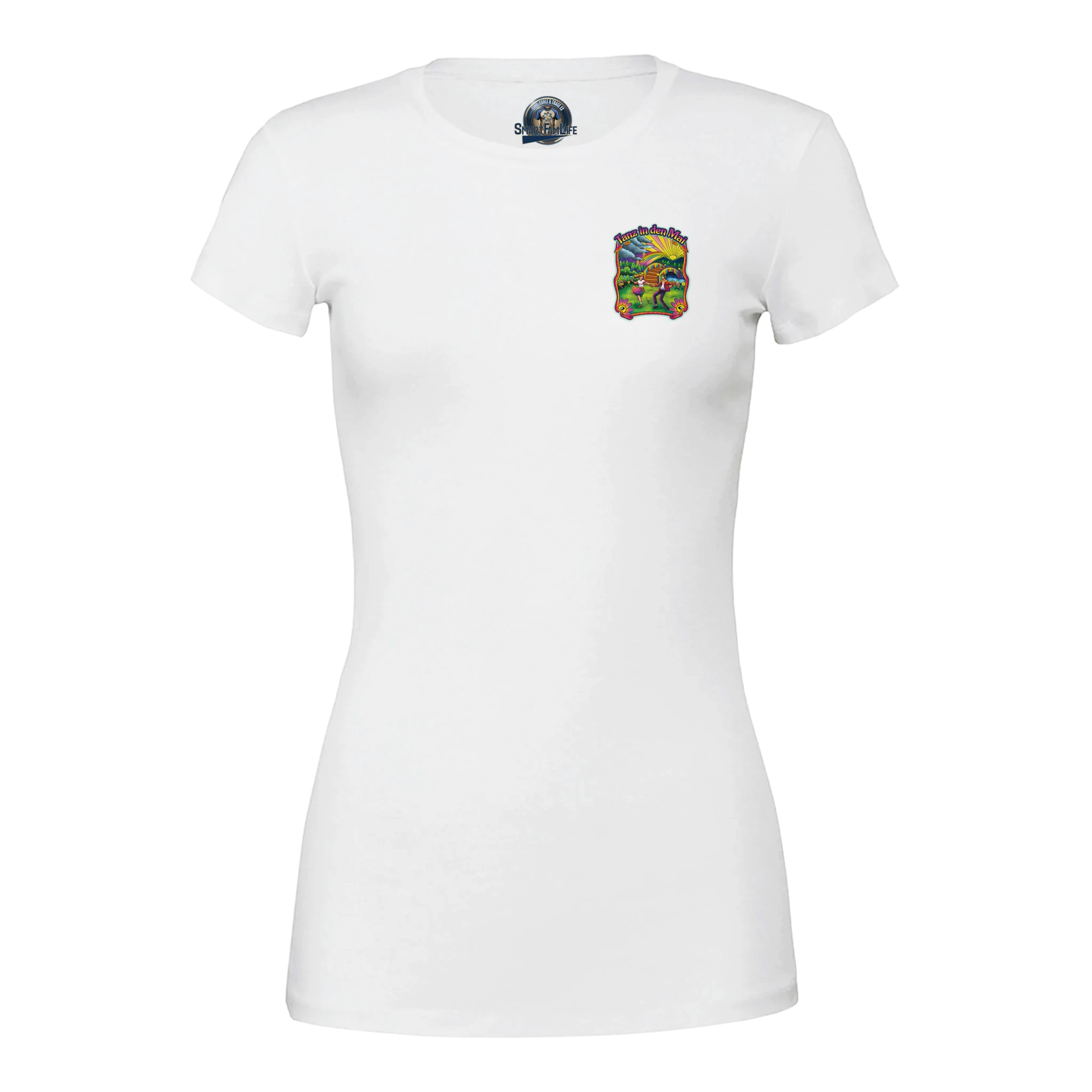 Frauen T-Shirt „Tanz in den Mai“ mit tanzendem Paar