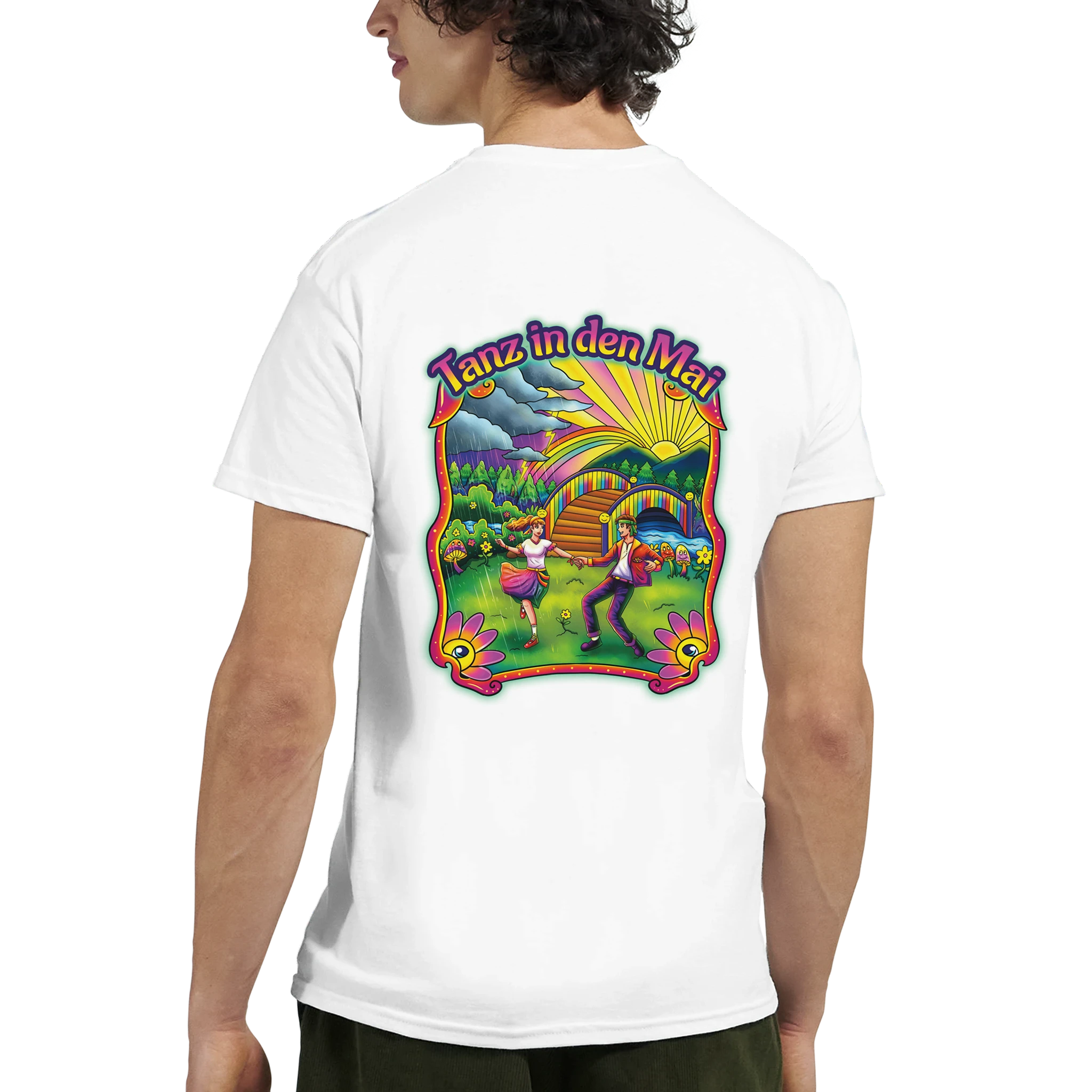 Herren T-Shirt „Tanz in den Mai“ in leuchtenden Neonfarben